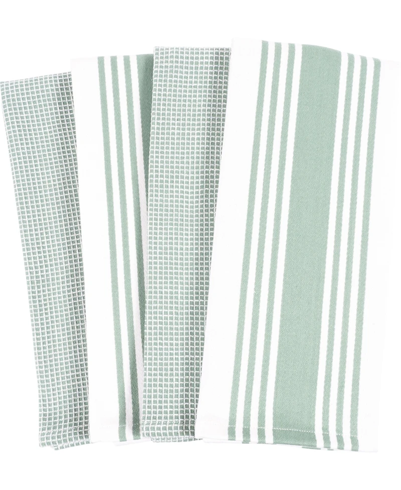 Kaf Home Center Band Waffle Cotton 4 Piece Flat Kitchen Towel, 18" x 28"