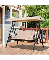 Outsunny 3-Seat Patio Swing w/ Tilt Canopy, Cushions & Cup Tray,