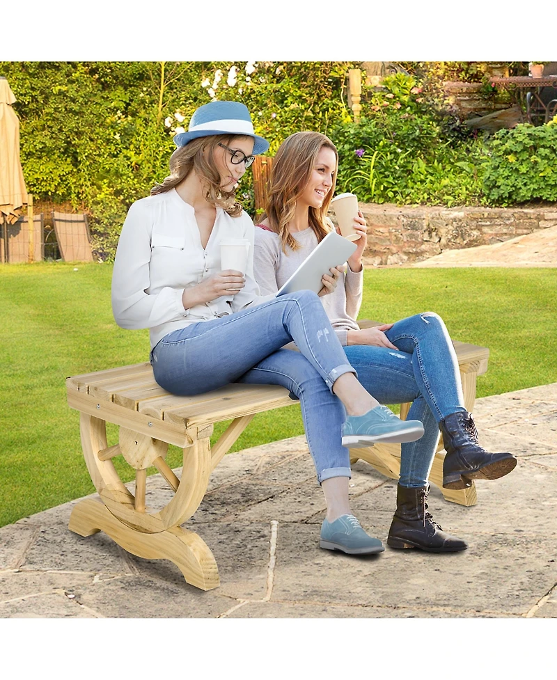 Outsunny 2-Person Garden Bench Outdoor Wagon Wheel Porch Bench for Backyard, Patio