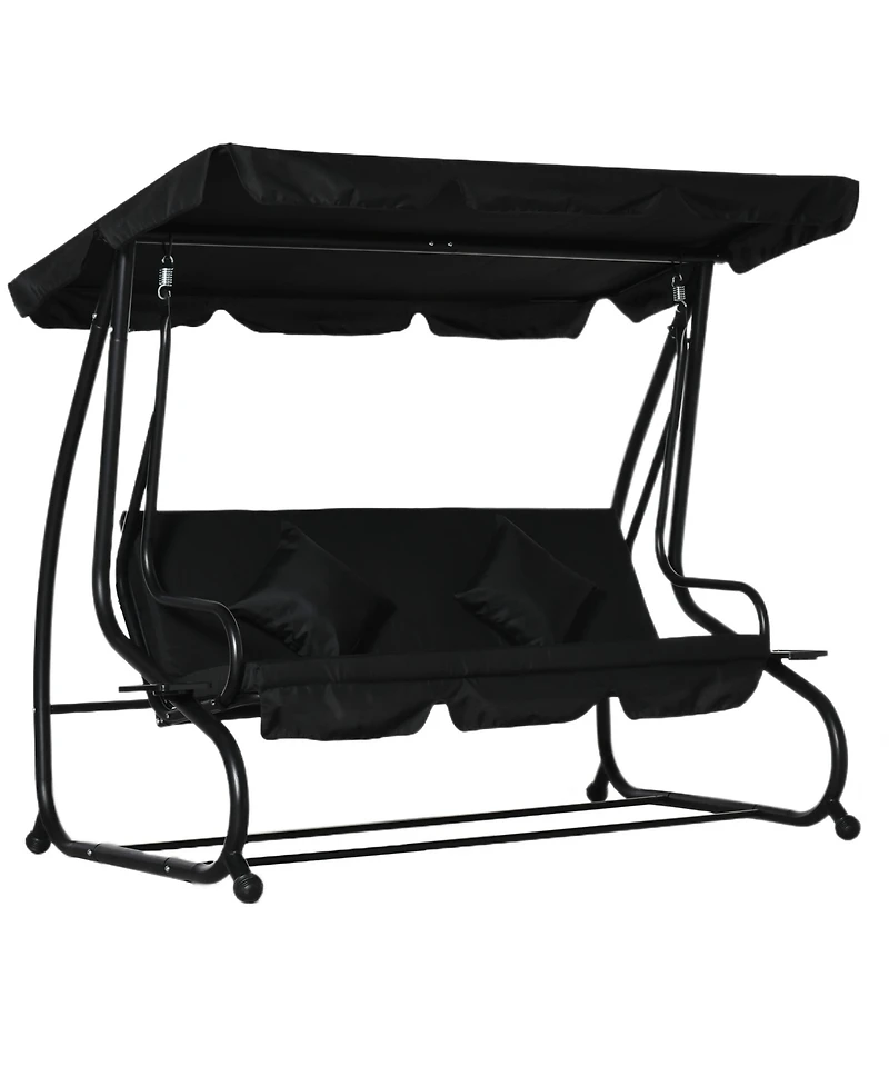 Outsunny 3 Seat Outdoor Free Standing Swing Bench Porch Swing with Stand, Comfortable Cushioned Fabric & Included Canopy