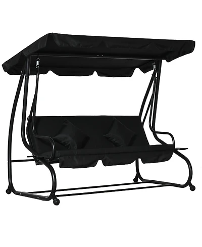 Outsunny 3 Seat Outdoor Free Standing Swing Bench Porch Swing with Stand, Comfortable Cushioned Fabric & Included Canopy