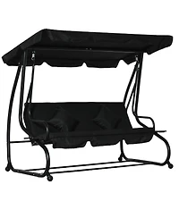 Outsunny 3 Seat Outdoor Free Standing Swing Bench Porch Swing with Stand, Comfortable Cushioned Fabric & Included Canopy