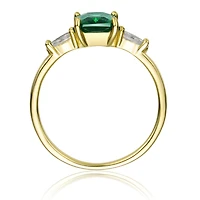 Sterling Silver 14k Yellow Gold Plated with Green & Cubic Zirconia 3-Stone Statement Ring