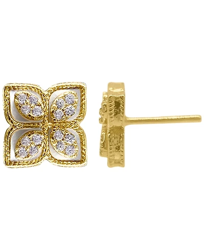 Adornia 14K Gold Plated Renaissance Flower Crystal White Imitation Mother of Pearl Earrings