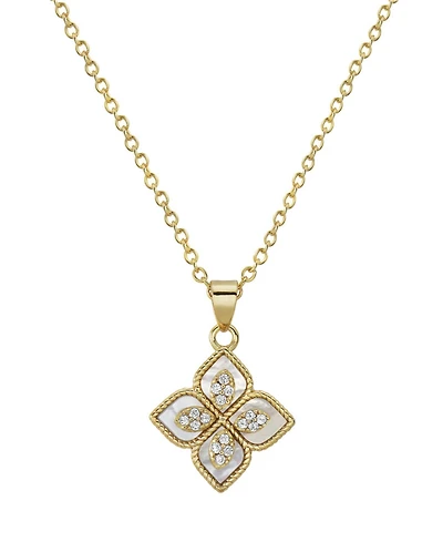 Adornia 16-18" Adjustable 14K Gold Plated Renaissance Flower Crystal White Imitation Mother of Pearl Necklace