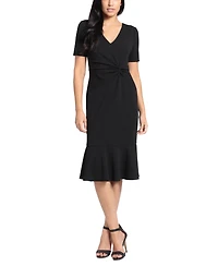 London Times Women's Twisted Flounce-Hem Midi Dress