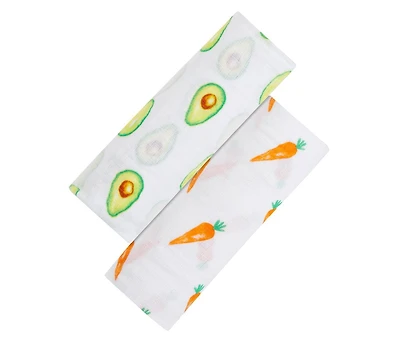 Malabar Baby Baby Gots Certified Organic Muslin Swaddle - Two-Pack Gift Set, First Foods (Avocado + Carrot)