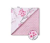 Malabar Baby Baby Certified Organic Muslin Four-Layer Reversible All Season Snug Blanket, Cherry Blossom