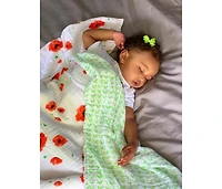 Certified Organic Muslin Four-Layer Reversible All Season Snug Blanket, Poppy