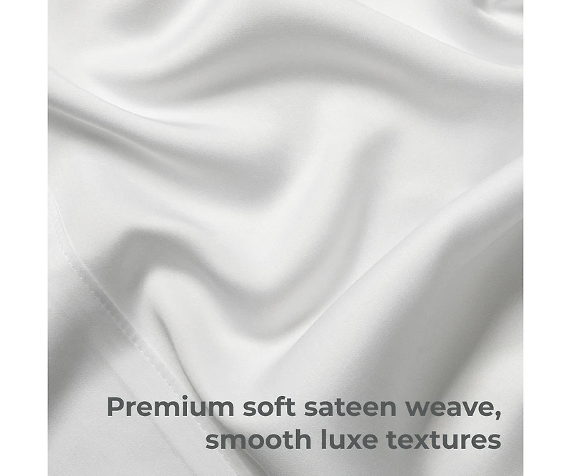 Cariloha Resort 4-Piece Sateen Sheet Set | White | Queen | Viscose Material | Thermal-Regulating, Extra Soft Cooling Sheets