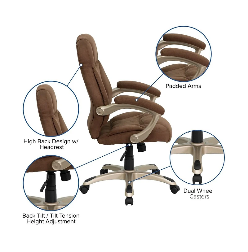 Emma+Oliver High Back Executive Ergonomic Office Chair With Silver Nylon Base And Arms