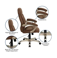 Emma+Oliver High Back Executive Ergonomic Office Chair With Silver Nylon Base And Arms