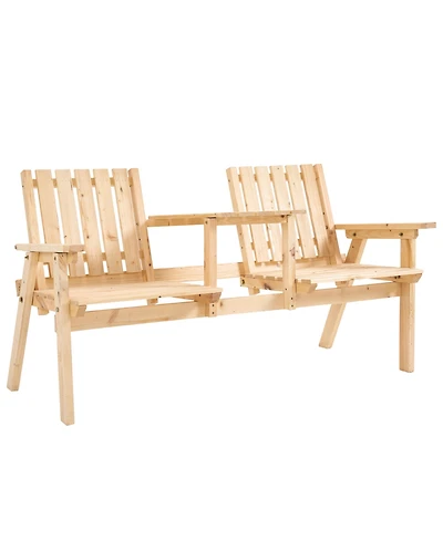 Outsunny Outdoor Patio Tete a Tete Loveseat Garden Bench Chair Wooden Natural