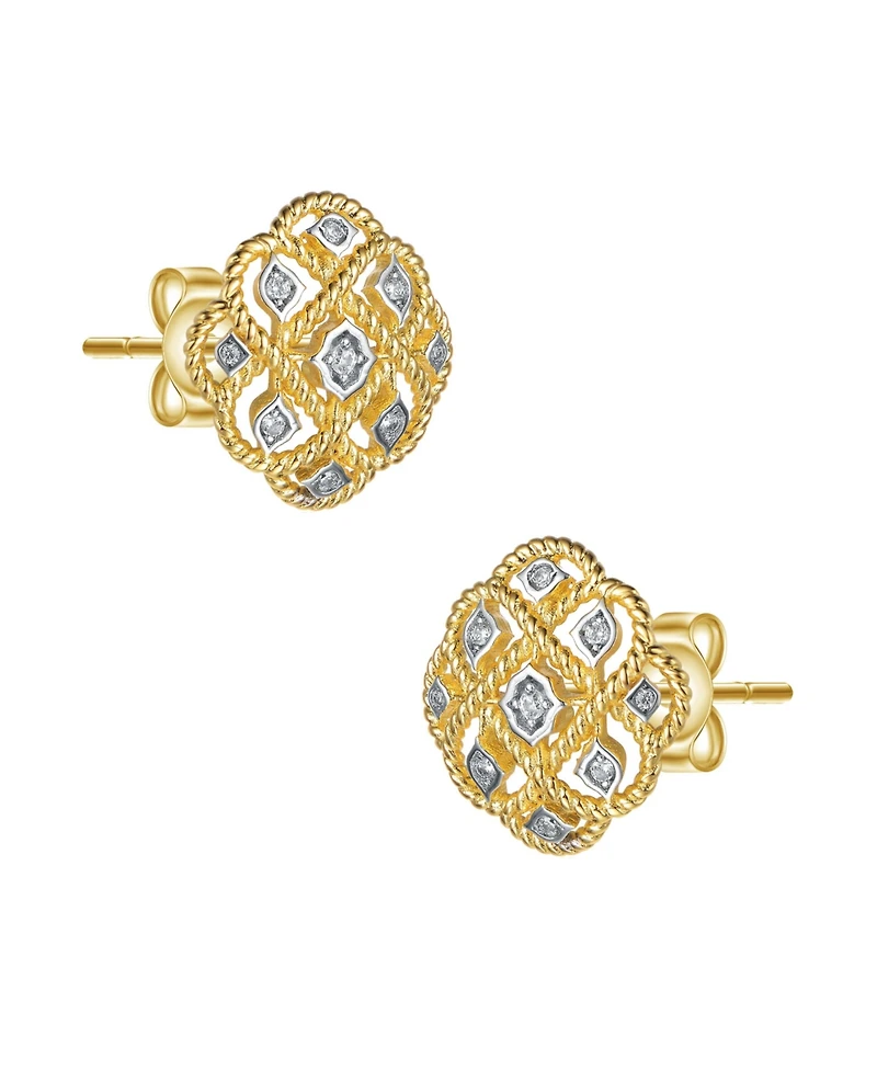 14K Gold Plated and White Gold Plated Cubic Zirconia Stud Earrings