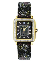 GV2 by Gevril Women's Padova Swiss Quartz Gemstone Floral Swiss Quartz Black Leather Watch 30mm