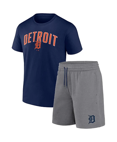 Men's Fanatics Navy, Heather Gray Detroit Tigers Arch T-shirt and Shorts Combo Set