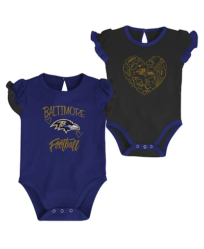 Newborn and Infant Boys and Girls Purple, Black Baltimore Ravens Too Much Love Two-Piece Bodysuit Set