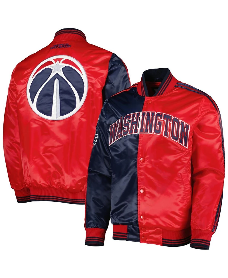 Men's Starter Navy, Red Washington Wizards Fast Break Satin Full-Snap Jacket