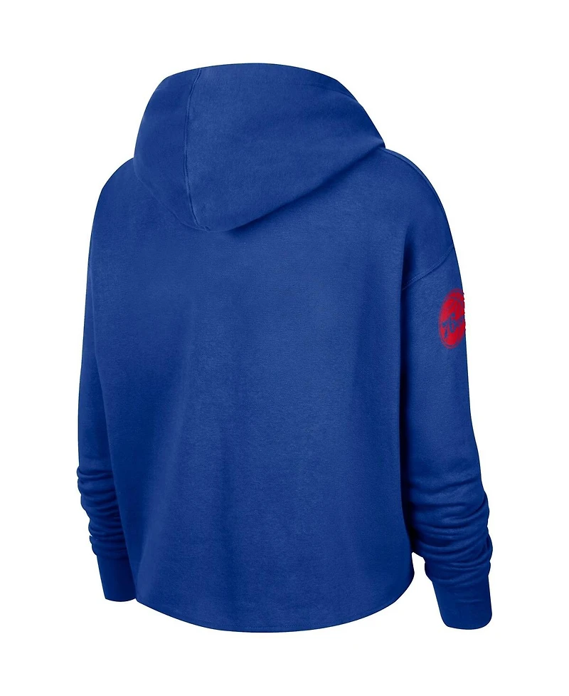 Women's Nike Royal Philadelphia 76ers Split Flip Courtside Cropped Pullover Hoodie