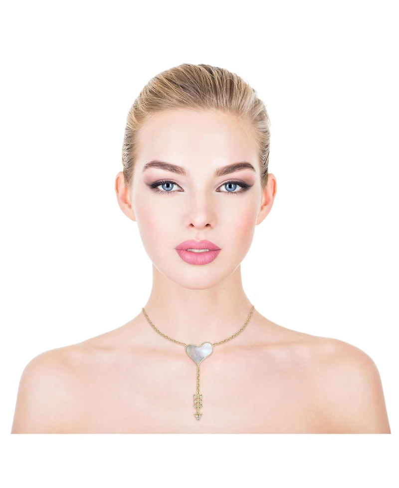 14k Gold Plated with Cubic Zirconia & Mother of Pearl Cupida€s Arrow Heart Y-Necklace