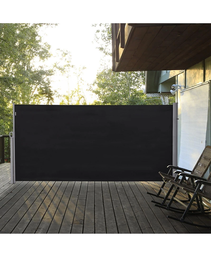 Outsunny Retractable Folding Side Awning Patio Outdoor Privacy Screen with Resistance to Uv Rays & Wind, Black