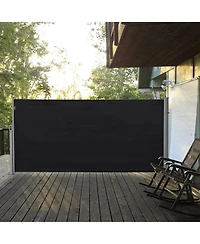 Outsunny Retractable Folding Side Awning Patio Outdoor Privacy Screen with Resistance to Uv Rays & Wind, Black