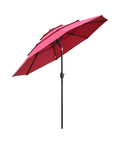 Outsunny 104.25" 3-Tier Patio Umbrella, Outdoor Market Umbrella with Crank and Push Button Tilt for Deck, Backyard and Lawn, Red