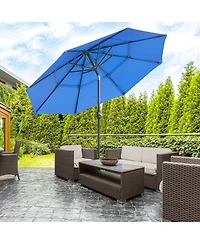 Outsunny 104.25" 3-Tier Patio Umbrella, Outdoor Market Umbrella with Crank and Push Button Tilt for Deck, Backyard and Lawn