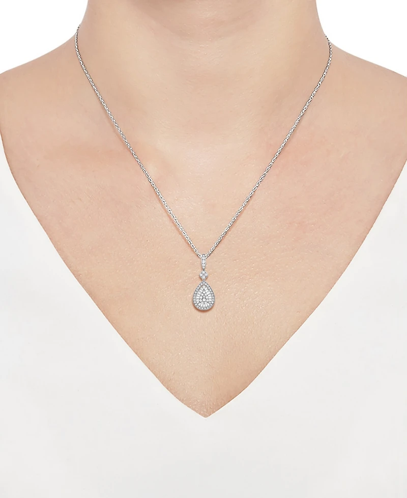 Diamond Round & Baguette Teardrop Cluster 18" Pendant Necklace (1/2 ct. t.w.)