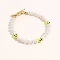 Joey Baby 18K Gold Plated Freshwater Pearls with Smiley Face - HaHa Bracelet 7" For Women