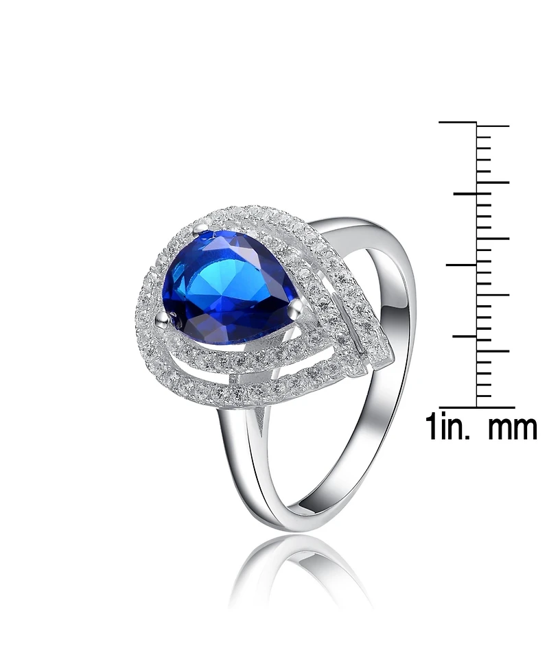 Sterling Silver Blue Pear Shape Cubic Zirconia Ring