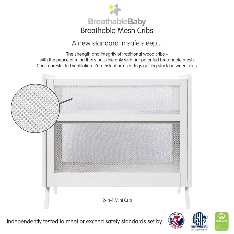 Halo Dream Inc. Breathable Mesh 2-in-1 Mini Crib - Greenguard Gold Certified
