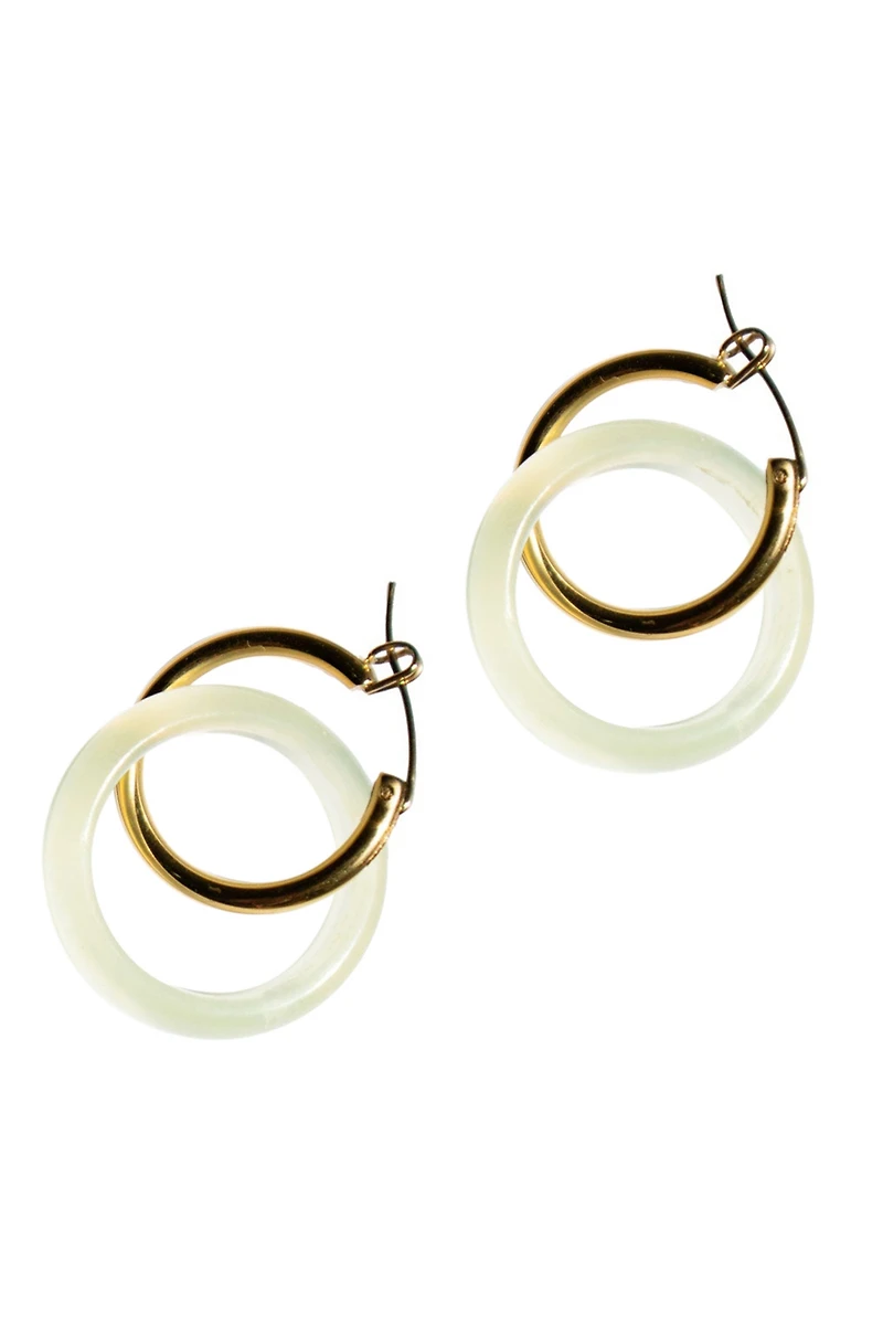 Amelie skinny — Green jade stone hoop earrings