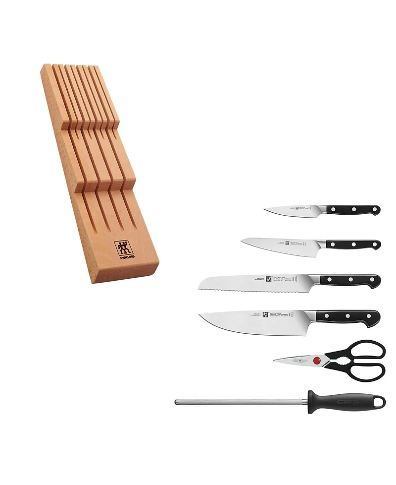 Zwilling Pro 7pc Block Set w/ Beechwood In-Drawer Knife Tray