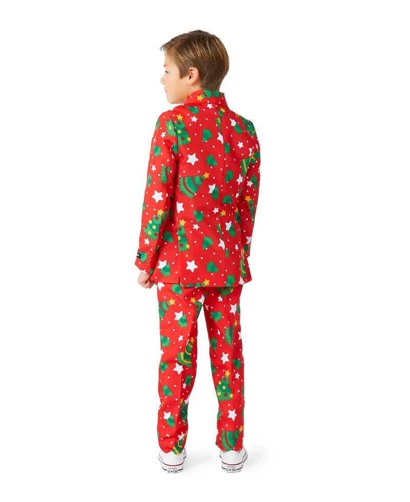 Suitmeister Big Boys Christmas Trees Stars Button Closure Suit Set Including Blazer, Pants and Clip-On-Tie