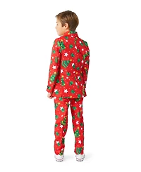Suitmeister Big Boys Christmas Trees Stars Button Closure Suit Set Including Blazer, Pants and Clip-On-Tie