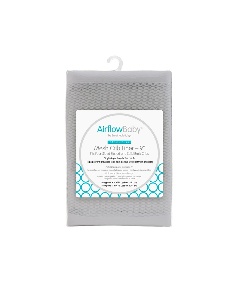 BreathableBaby AirflowBaby Breathable Mesh Liner for Full-Size Cribs, 9"H (23cm) Essential 2mm (Size 4FS Covers 3 or 4 Sides)