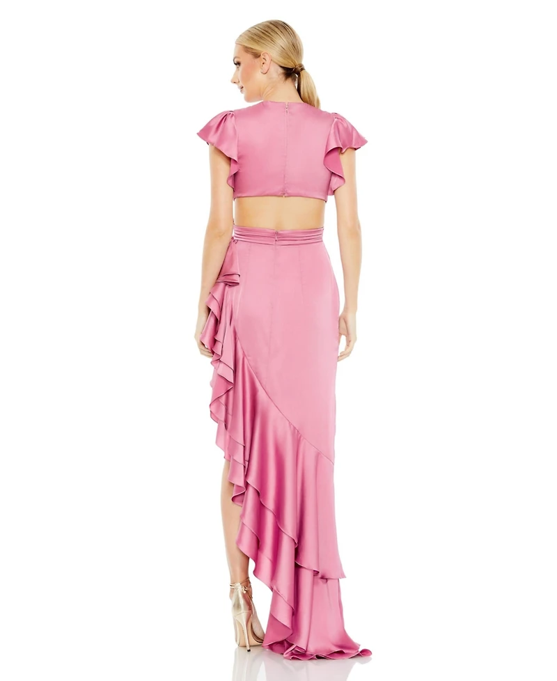 Women's Ieena Flutter Sleeve Cut Out Asymmetrical Ruffled Gown