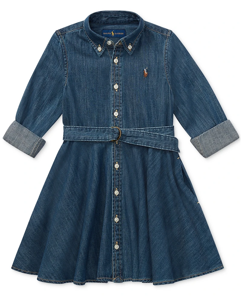 Toddler and Little Girls Belted Cotton Chino Shirtdress
