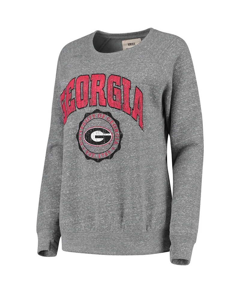 Women's Pressbox Heathered Gray Georgia Bulldogs Edith Vintage-Like Knobi Pullover Sweatshirt