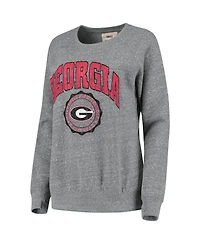 Women's Pressbox Heathered Gray Georgia Bulldogs Edith Vintage-Like Knobi Pullover Sweatshirt