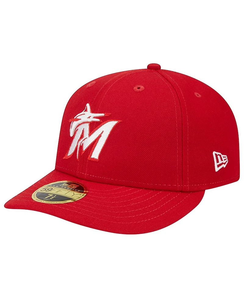 Men's New Era Scarlet Miami Marlins Low Profile 59FIFTY Fitted Hat
