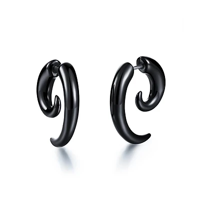 Stainless Steel Horn Design Earrings - Black Plated