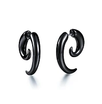 Stainless Steel Horn Design Earrings - Black Plated
