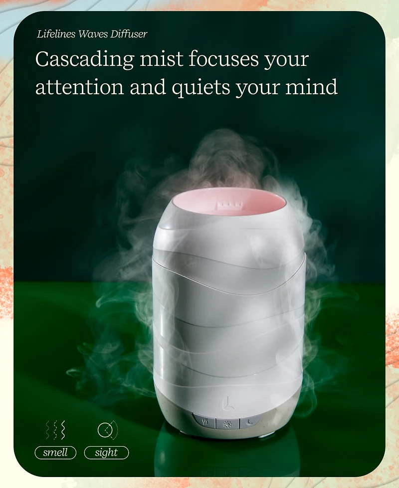 Lifelines "Waves" Ultrasonic Diffuser (300 Milliliter) - Cascading Mist and Light plus Essential Oil Blend