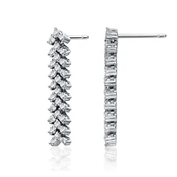 Sterling Silver White Gold Plated Triangle Shaped Cubic Zirconia Linear Drop Earrings