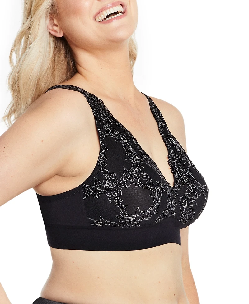 Glamorise Plus Full Figure Bramour Lexington Lace Plunge Wireless Bralette 7013