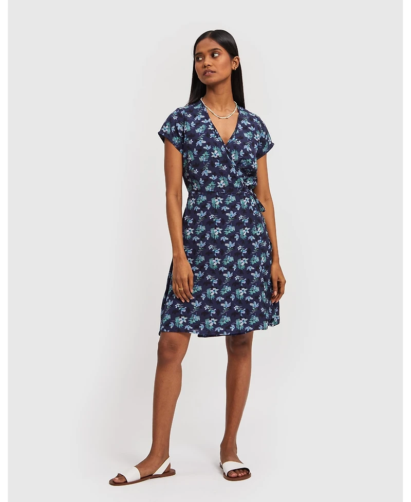 Reistor Women's Short Wrap Dress Midnight Florals
