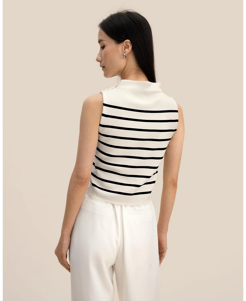 Cropped Spun Silk Strip Sweater Top for Women