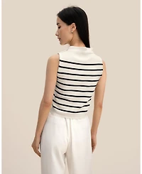 Cropped Spun Silk Strip Sweater Top for Women